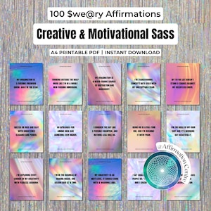 100 Sweary Affirmation Cards Printable - Badass, Sassy Affirmations - Swear Word Affirmation Cards - Motivational Badass Energy Empowerment