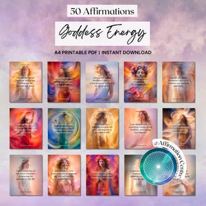 50 Goddess Energy Affirmation Cards Printable - Sacred Feminine - Empowering Affirmations - Feminine Energy - Self-Love Women Empowerment