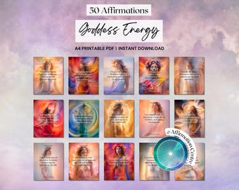 50 Tarjetas Imprimibles de Afirmaciones de la Energía de la Diosa - Feminidad Sagrada - Afirmaciones de Empoderamiento - Energía Femenina - Amor Propio - Empoderamiento Femenino