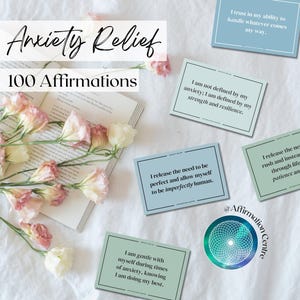 100 Anxiety Relief Affirmation Cards Printable - Overcome Anxiety Journal Inserts -Anxiety Triggers - OCD, Stress Relief - Worry Journal