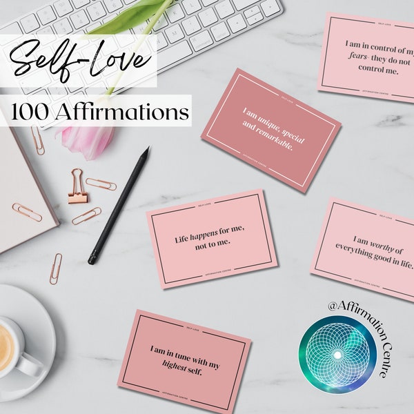 100 Self-Love Affirmations - Printable Manifesting Cards - Positive Mindfulness Prints- Self-Love Quotes - Self Care Printable Resources