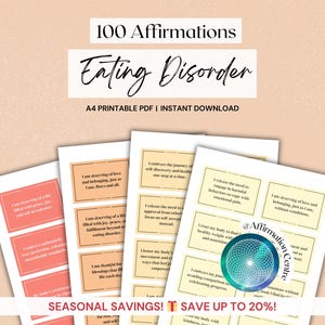 100 Eating Disorder Digital Affirmation Cards - Printable Body Image Cards - Anorexia, Bulimia, Binge Eating Recovery - Body Acceptance Tool