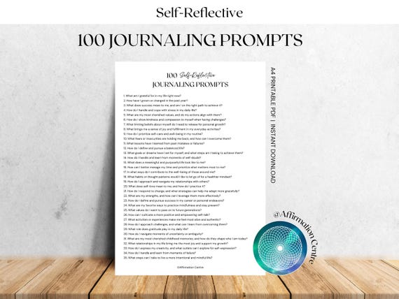 100 Self-Reflective Journal Prompts -Printable Inner Discovery Worksheets -Self-Contemplation Journaling Guide -Daily Journal Pages Workbook
