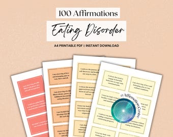 100 bevestigingskaarten eetstoornis afdrukbaar - anorexiatherapie-hand-outs - eetbuien - lichaamsbeeld - eetstoornissen herstel tiener, volwassene