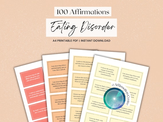 100 Eating Disorder Affirmation Cards Printable - Anorexia Therapy Handouts -Binge Eating -Body Image -Eating Disorders Recovery Teen, Adult