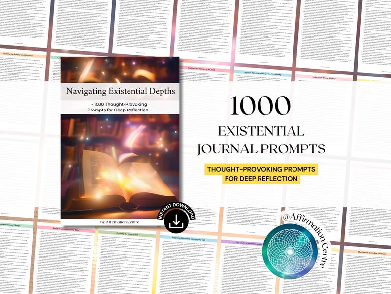 1000 Thought-Provoking Journal Prompts - Printable Deep Existential Advanced Journal Prompts - Self-Discovery and Identity Guided Journal image 1