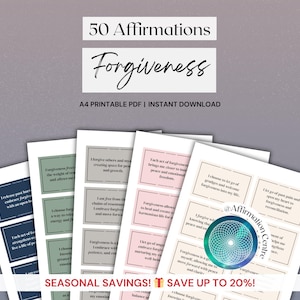 50 Forgiveness Affirmation Cards - I'm Sorry Printable Gift Card - Forgive Me Card - Self-Forgiveness EMDR Therapy - Breakup Divorce Support