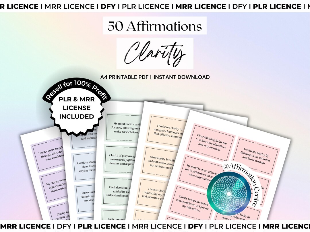PLR MRR 50 Clarity Affirmation Cards Canva Editable - Mindfulness ...