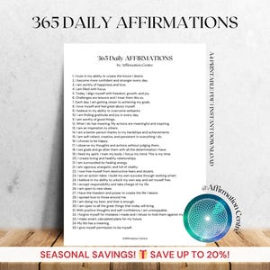 Liste mit 365 Affirmationen - Jeden Tag positive Affirmationen für persönliches Wachstum - Affirmationen zum Ausdrucken - Das ganze Jahr tägliche Affirmationen