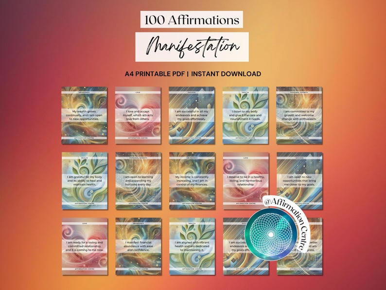 100 Tarjetas de Afirmaciones de Manifestación Imprimibles - Herramienta de Manifestación de la Ley de Atracción - Manifestación de Abundancia - Kit de Manifestación - Tablero de Visión imagen 1