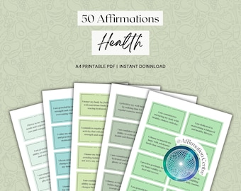 50 gezondheidsverklaringskaarten afdrukbaar - holistische gezondheid - helende bevestigingen - wellness en gezondheid - kaarten voor zelfzorg geest en lichaam