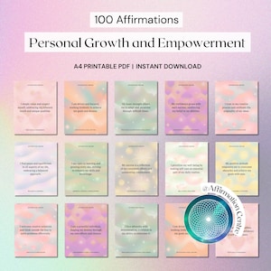 100 Positive Affirmations-Printable Digital Affirmation Cards-Personal Growth and Empowerment Affirmation Deck Bundle-Vision Board Printable