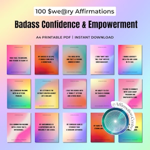 100 Sweary Affirmation Cards Printable - Badass, Sassy Affirmations - Swear Word Affirmation Cards - Motivational Badass Energy Empowerment