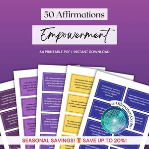 50 Self-Empowerment Printable Affirmation Cards - Self-Confidence, Self- Esteem Planner - Girl Boss Gift Card - Womanpreneur -Hustling Woman