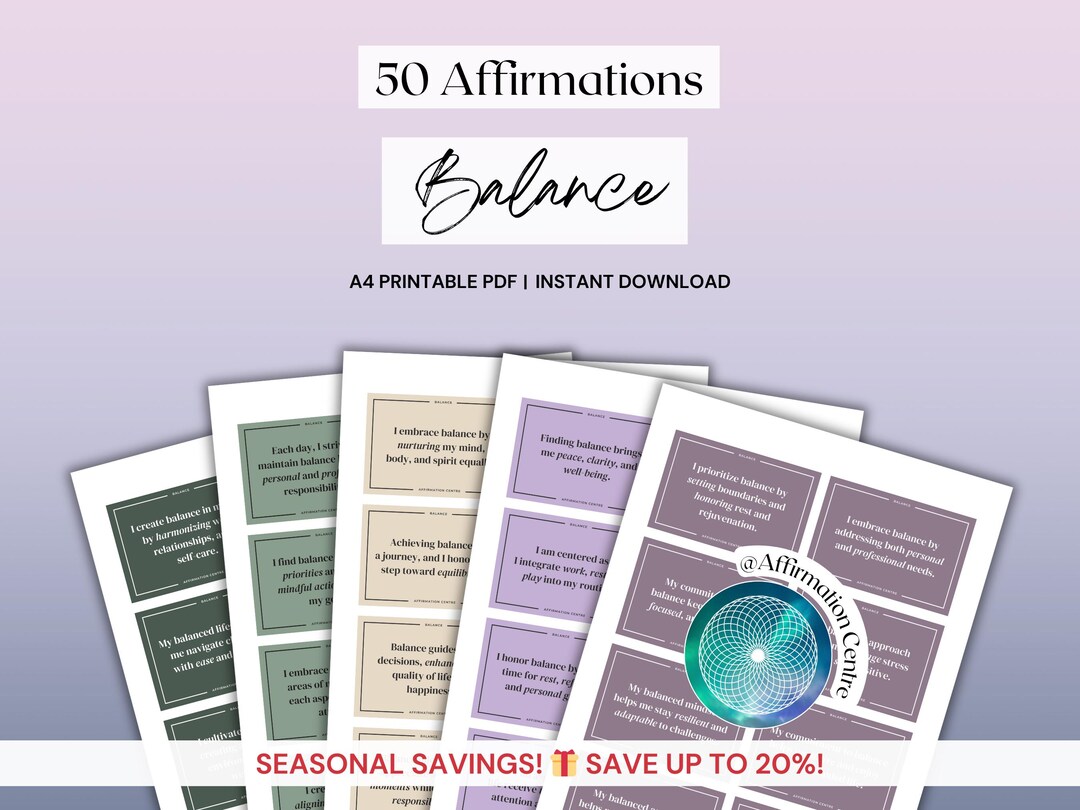 50 Balance Affirmation Cards, Emotional Regulation Wheel of Life ...