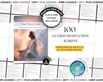 PLR MRR 100 Guided Meditation Scripts Canva Editable - Mindfulness Wellness Mental Health Coach Resell Resources Lead Magnet Mrr Plr Dfy
