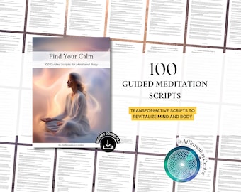 Pacote com 100 roteiros de meditação guiada - Respiração guiada - Visualização guiada - Roteiros de atenção plena - Guias de roteiros de cura emocional