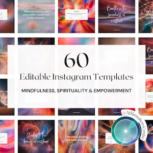 60 Editable Canva Instagram Post Templates - Mindfulness Instagram Templates - Spirituality IG Posts - Affirmation Quote Social Media Posts