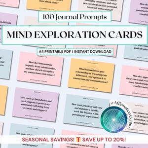 100 Journaling Cards - Printable Journal Prompts - Reflection Cards -Anxiety Coping Cards -Conversation Cards - Anxiety Relief Therapy Cards