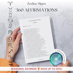 360 Zodiac Signs Affirmations List - Astrology Printable Positive Affirmations - Tarot and Oracle Zodiac Journal - Zodiac Horoscope