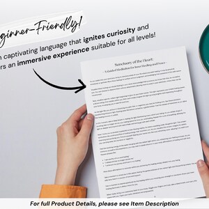 May include: A printed page titled "Sanctuary of the Heart" is held by a person. The text includes the phrase "Beginner-Friendly!" and "With captivating language that ignites curiosity and fosters an immersive experience suitable for all levels!" A cup of coffee and pencils are also visible.