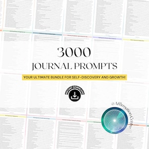 3000 ULTIMATE Journal Prompts Printable - Self-Discovery Beginner and Advanced Journal Prompts - Mental Health Guided Journal Planner Insert