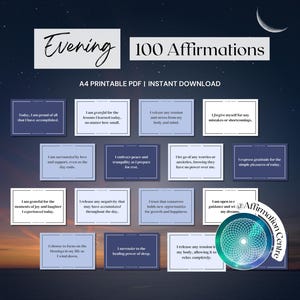 100 Cartões de Afirmações Noturnas para Imprimir - Gratidão Noturna - Reflexão na Hora de Dormir - Diário de Rotina Noturna - Conjunto de Afirmações para o Fim do Dia