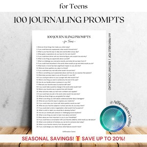 100 Journal Prompts for Teens- Printable Teenager Journal Pages -Teen Self-Care - Teen Therapy Questions - Teen Worksheets - Teen Confidence