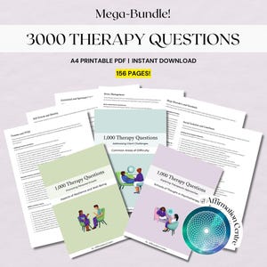 3000 Counseling Therapy Questions, Interventions Therapist Tools CBT, DBT, ACT Somatic Psychotherapy Notes Therapy Documentation Cheat Sheet
