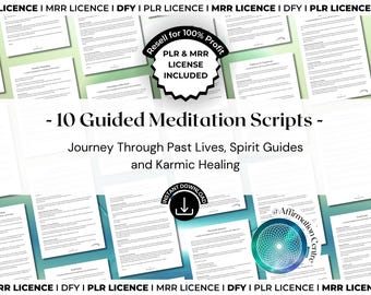 PLR MRR 10 Guided Meditation Scripts: Past Lives, Spirit Guides, Karmic Healing Canva Editable - Mindfulness Wellness Mental Health Mrr Plr