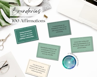 100 cartes d'affirmation des limites personnelles imprimables - documents de définition des limites - limites effectives - plaire aux gens - renforcer la confiance