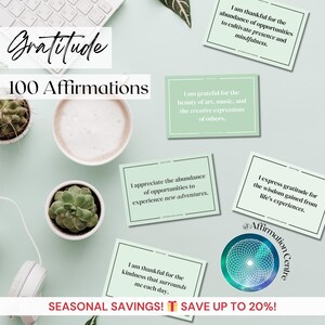 100 Gratitude Printable Digital Affirmation Cards Deck - Gratitude Journal - Gratitude Jar - Gratitude Card -Gratitude Vision Board Inserts