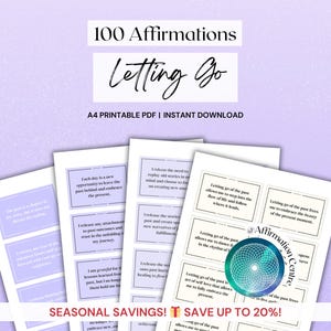 100 Let Go of Past Affirmation Cards, Overthinking Support, Trapped Emotions Release Worksheet, Worry Journal, Resentment Processing Therapy