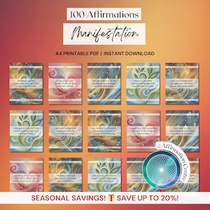 100 Ultimate Manifestation Digital Affirmation Cards - Manifesting Vision Board Kit - Printable Abundance Cards -Law of Attraction Worksheet