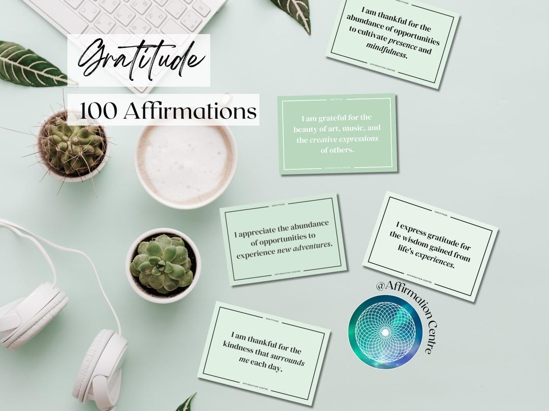 100 Gratitude Affirmation Cards Printable - Gratitude Journal Pages ...