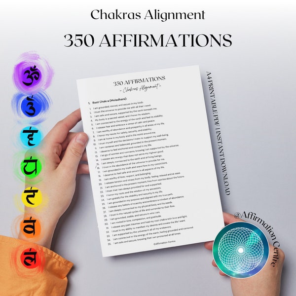 350 Chakras Alignment Affirmations List - Chakra Balancing Instant Download -Chakra Healing Workbook-Guided Meditation Journal-Reiki Session