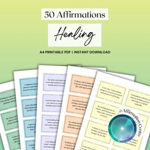 50 Healing Affirmation Cards Printable - Heal Past Wounds - Trauma Healing - Mind Body Connection - Reiki Energy Healing Mantras, Quotes