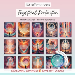 50 Mystical Protection Digital Affirmation Cards - Printable Witchy Affirmation Cards Deck - Spiritual Guidance - Protection from Negativity