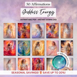 50 Goddess Energy Digital Affirmation Cards - Printable Witchy Affirmation Cards Deck - Divine Feminine Women Empowerment Cards -Women Cards