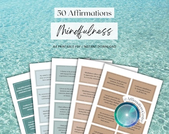 50 Mindfulness Affirmation Cards Printable - Guided Mindful Journal - Mindful Moments - Mindfulness Gift - Mind Body Soul Daily Mindfulness