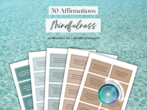 50 Mindfulness Affirmation Cards Printable - Guided Mindful Journal - Mindful Moments - Mindfulness Gift - Mind Body Soul Daily Mindfulness