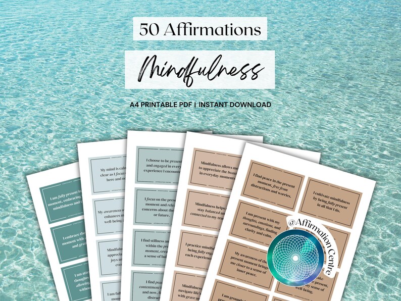 50 Mindfulness Affirmation Cards Printable - Guided Mindful Journal - Mindful Moments - Mindfulness Gift - Mind Body Soul Daily Mindfulness image 1