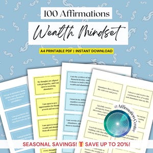 100 Wealth Mindset Digital Affirmation Cards - Money Manifestation Spell - Law of Attraction Journal - Money Financial Planner - Abundance