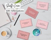 100 Self-Love Affirmation Cards - Daily Affirmations - Self-Love Women Affirmations - I AM Affirmation Cards Deck - Vision Board Printables