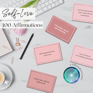 100 Self-Love Affirmation Cards - Daily Affirmations - Self-Love Women Affirmations - I AM Affirmation Cards Deck - Vision Board Printables