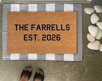 Custom Last Name Wedding Year Doormat, wedding, bridal shower, engagement, housewarming gift