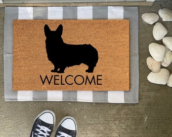 Corgi Welcome Doormat - Hand painted - Dog doormat