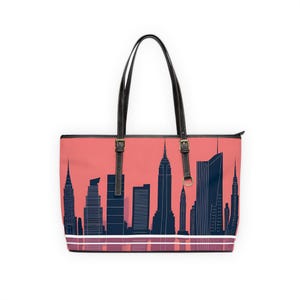 Stilvolle PU-Leder-Umhängetasche mit Urban Skyline Design, Trendy Tote für jeden Anlass, Perfektes Geschenk für Stadtliebhaber, Reisen und und und (...)
