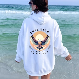 Free Bird Flying 1973 Hooded Vintage Sweatshirt, Trendy Retro Rock Unisex Shirt, Eagle Hoodie, Unisex Rock Band Sweater, Vintage Eagle Tee