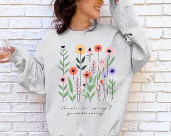 Moletom vintage com flores silvestres prensadas, Granola Girl, camisa com flores silvestres, gola redonda Cottagecore, suéter com flores Boho, pulôver botânico